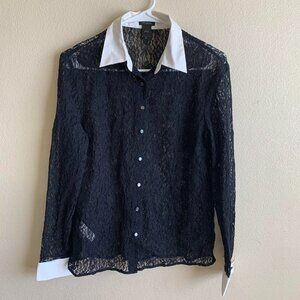 Ann Taylor - Button down shirt Black Lace Size 4 for Ladies. Sexy office shirt